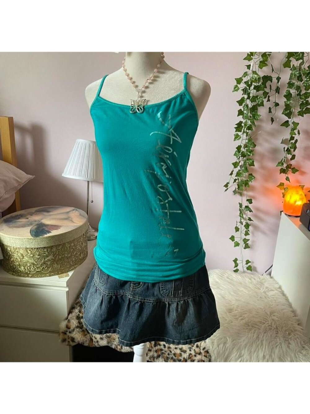 Teal blue y2k Aeropostale tank top with metallic logo detailing